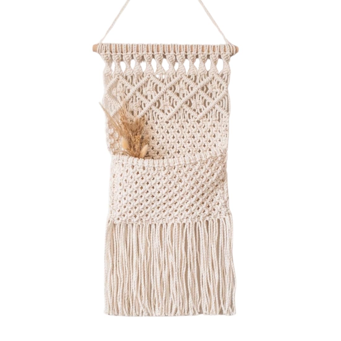 tms Macrame Wall Holder Magazine Storage Organizer, Mail Holder, Wall Mount, Cotton Weaving, Hanging Pocket, Boho Home Decor, Ivory, 30.48 cm W x 66.04 cm L, Wall Hanging Pocket, -1 Pcs