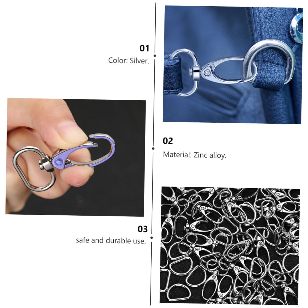NUOBESTY 3 Stück Karabinerverschlüsse Aus Zinklegierung Für Armbandzubehör Taschenschnalle Glatter Clip Für Einfaches Anbringen Von Schmuck