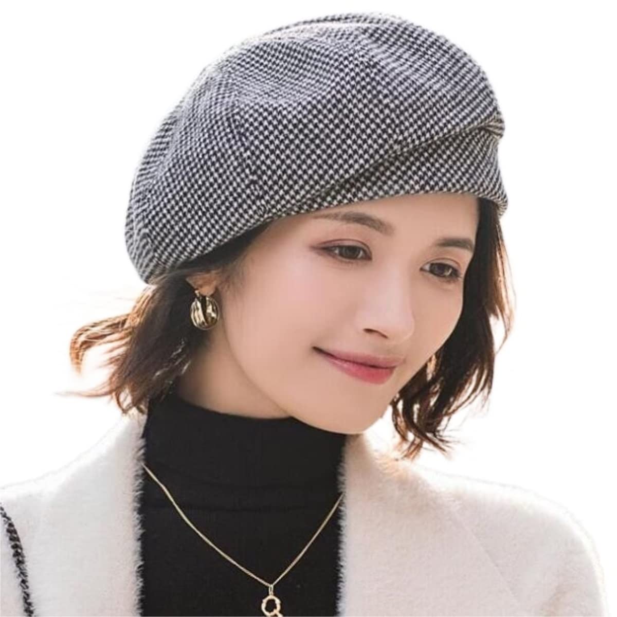 Gorro de Lana de Invierno para Mujer, Exquisito Gorro de Punto, cálido, Estilo británico, Estilo Pintor (Talla única)