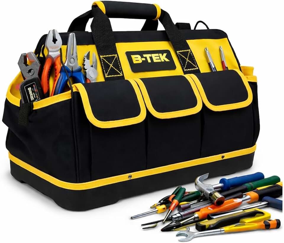 Bolsa de Ferramentas Profissional Impermeável 16 Compartimentos Maleta Organizador Portátil Preta e Amarela com Fundo Reforçado para Eletricista, Carpinteiro e Uso Diário