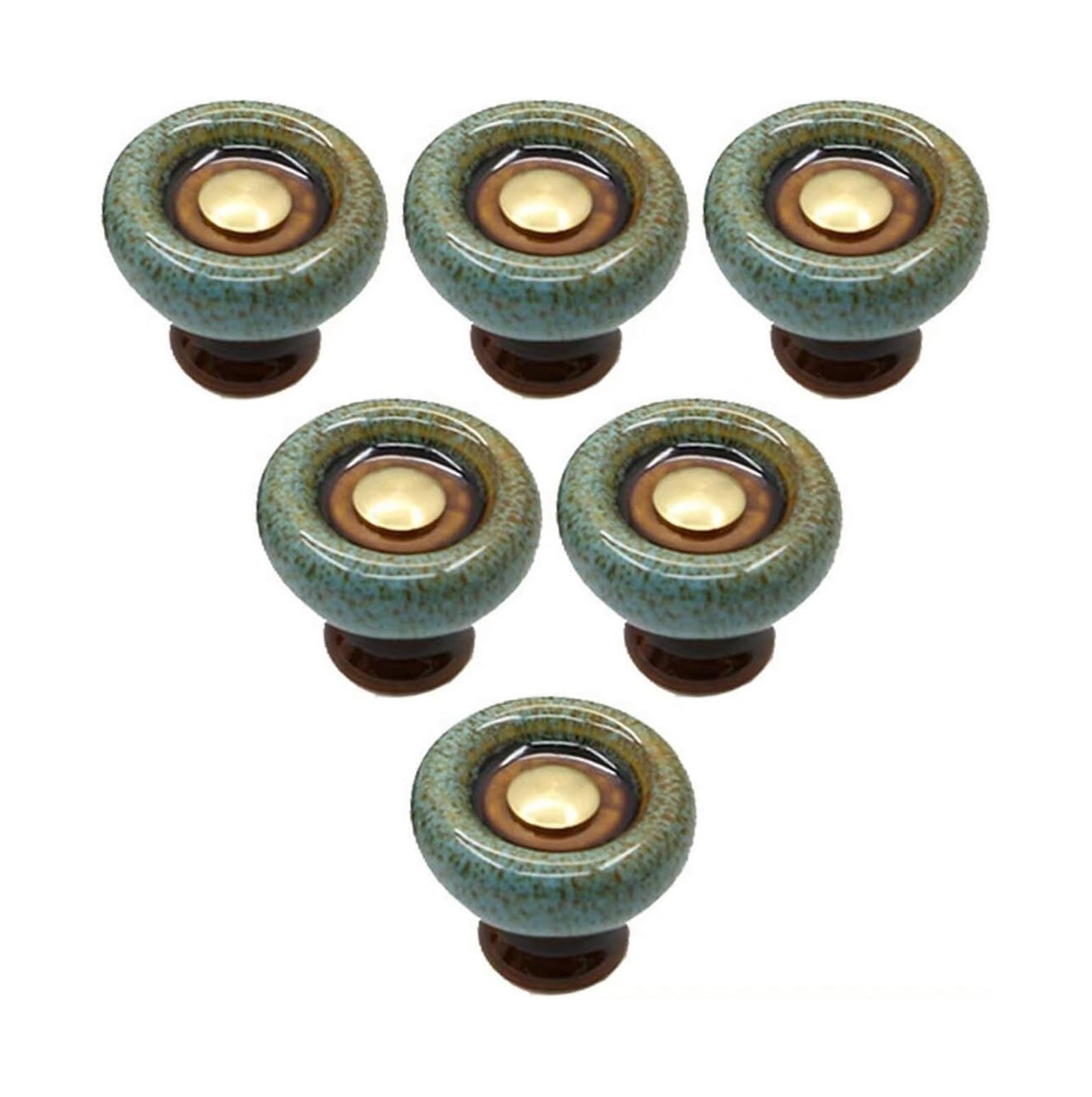 Opeximatun Ceramic Drawer Knobs, Ceramic and Copper Cabinet Handles Round Single Hole Multicolor 6 Pcs(Blue)