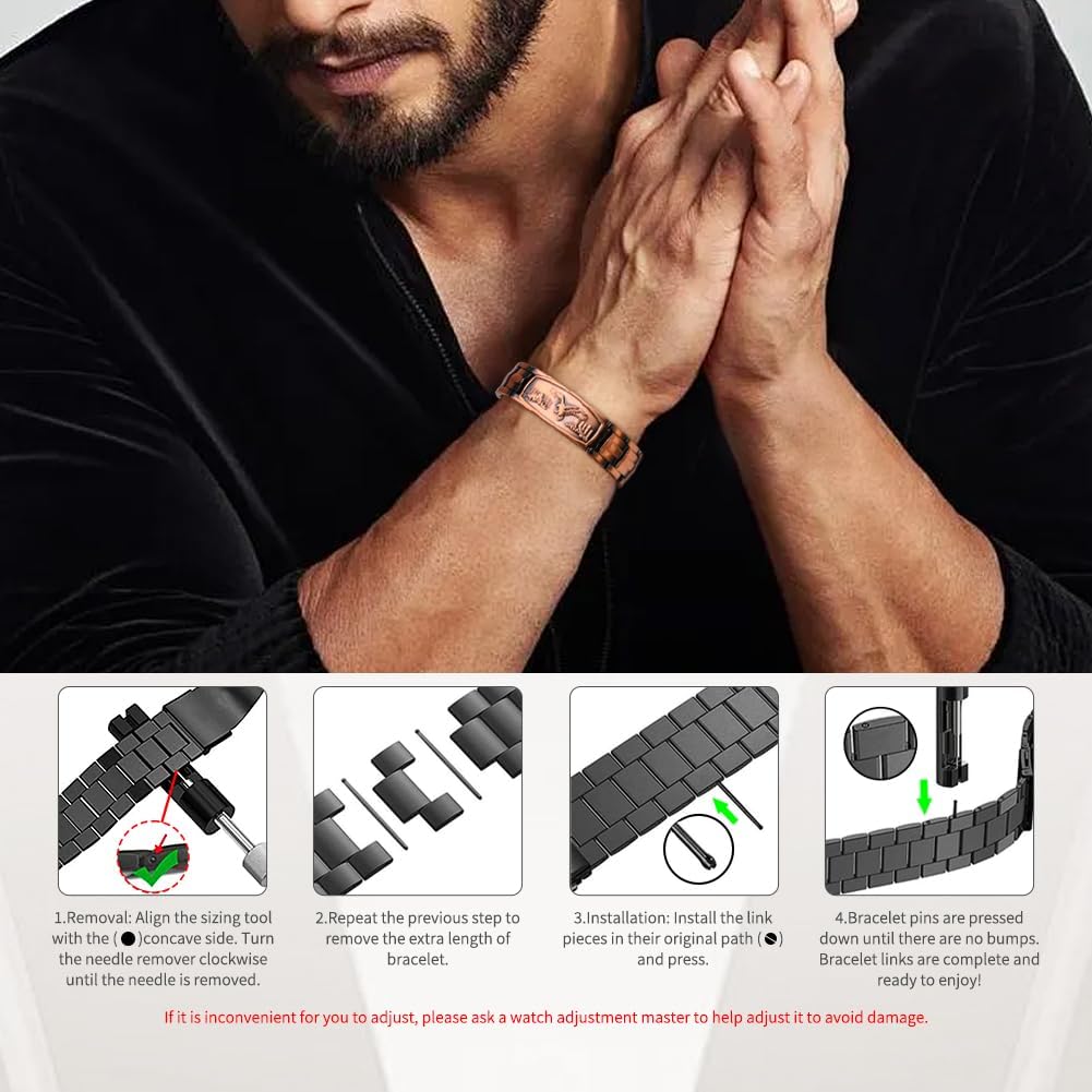Magnetic Copper Bracelets for Men - 99.99% Pure Copper Magnetic Therapy Bracelets with Double Row Ultra Strength Magnets Adjustable Bracelet Length with Size Adjustment Tool and Gift Box