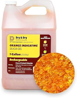 "Dry & Dry" [7.5 LBS] Premium Orange Indicating Silica Gel Desiccant Beads(Industry Standard 3-5 mm) - Rechargeable(1 Gallon)