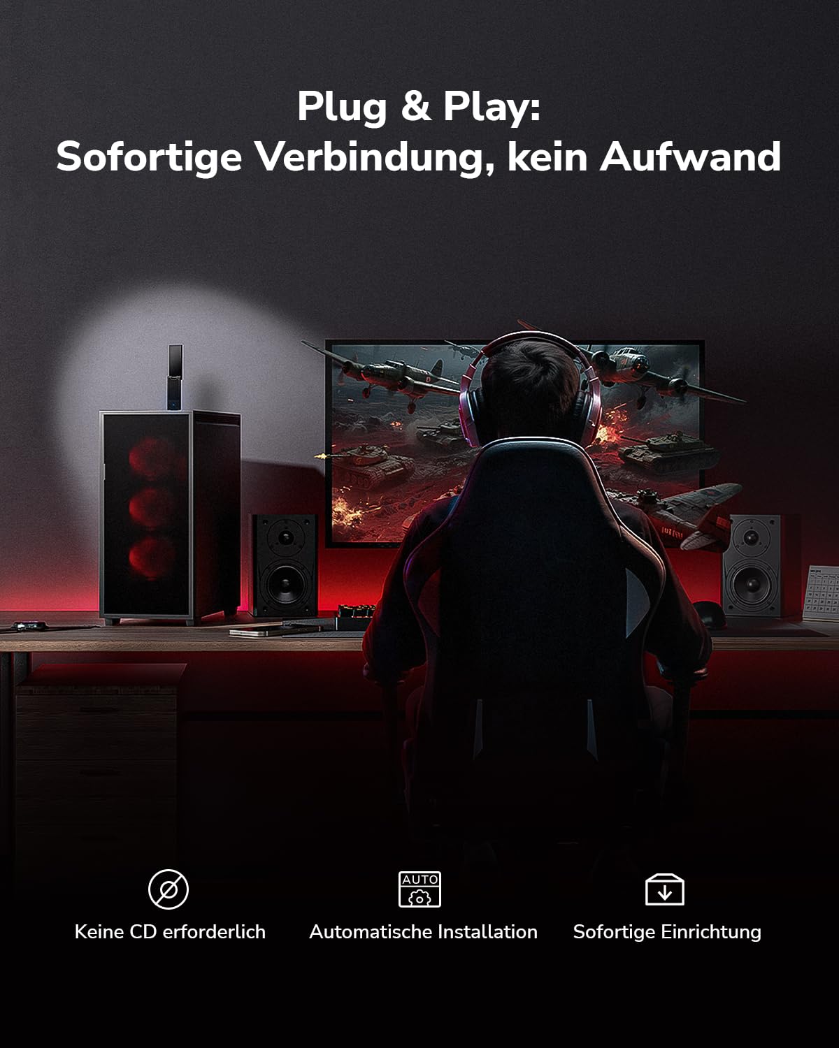 Cudy BE6500 Tri-Band Wi-Fi 7 Wireless USB 3.0 Adapter WU6500 WiFi für Desktop-PCs, unterstützt Windows 11/10, Antennen mit hoher Verstärkung, 6 GHz, 4K-QAM, 160 MHz, WPA3 | WiFi 7, 688+2882+5765 Mbps, Langstreckenantenne, Universal-Serial-Bus 3.0, OFDMA,