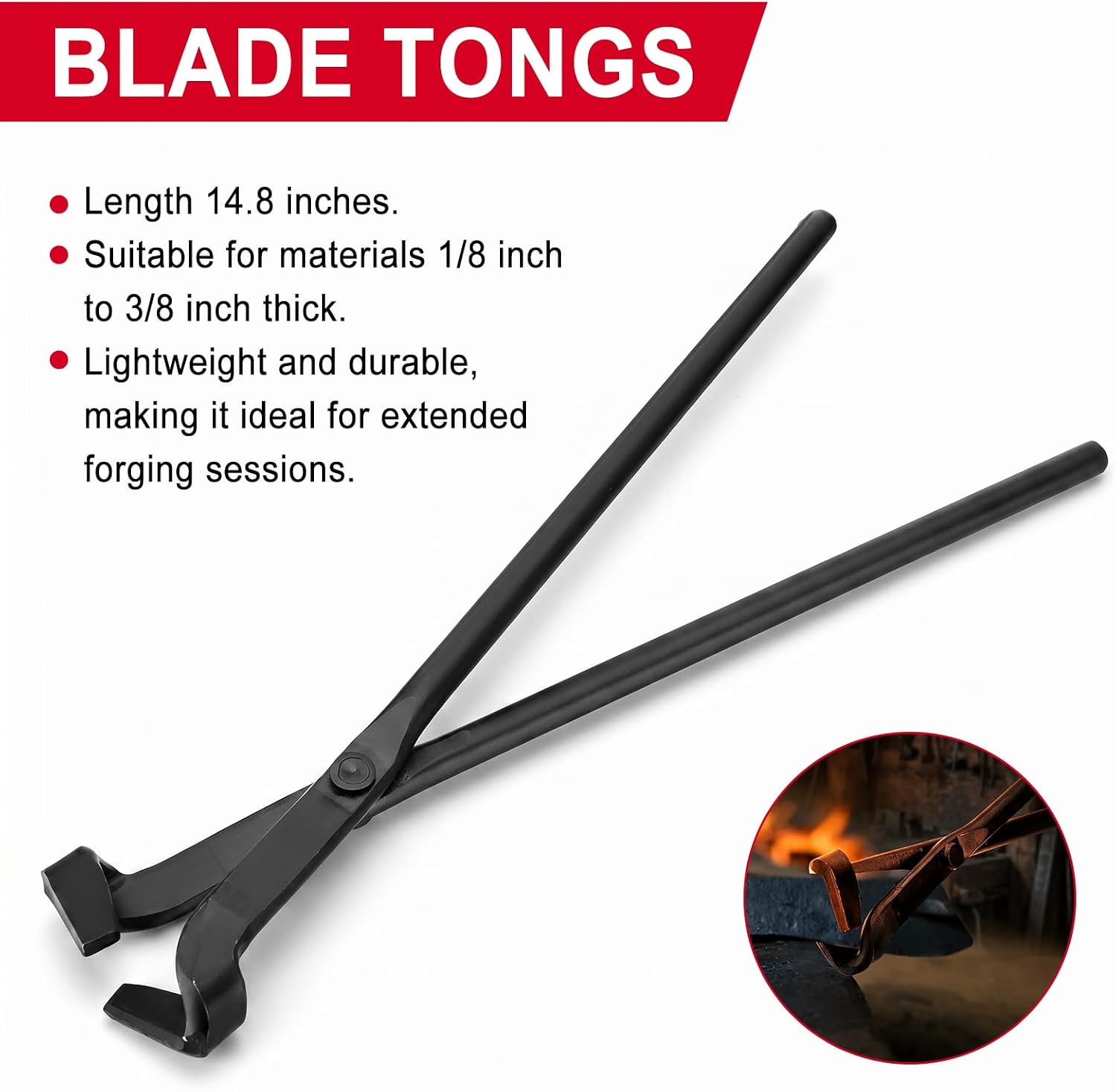 Condition photo showing New/Like New for blacksmith tongs set 3pcs, v-bit blade tongs, flat tongs and blade tongs for knife making, bladesmithing and blacksmithing tool - heavy duty steel, heat-resistant for forging