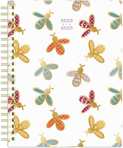 Busy Bees  Agenda semanal de escritorio 2023 de 6 x 7.75 pulgadas, 18 meses, cubierta estampada de aluminio, julio de 2022 a diciembre de 2023