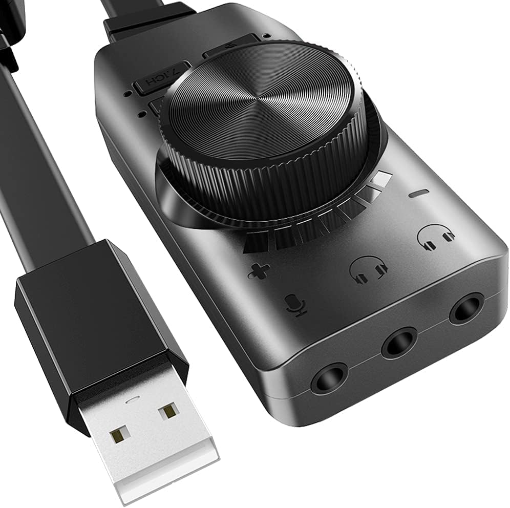 USB Sound Card Adapter,External Sound Card USB to Audio Adapter with Volume Control 3.5mm External Audio Converter for Windows and Mac, Plug & Play No Drivers Needed