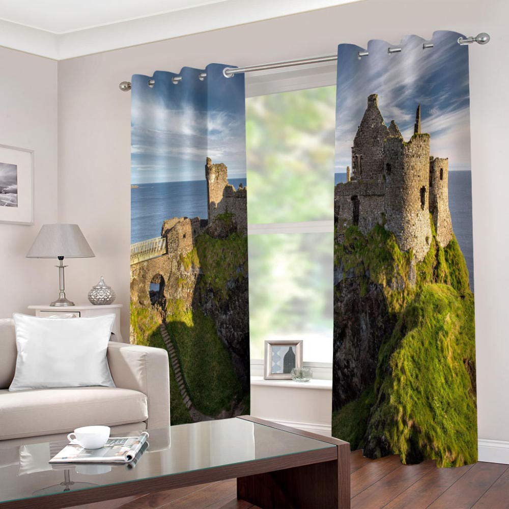 Cortinas Niño Niña Habitacion Opacas Con Ojales 2 Piezas 3D Antiguos Edificios Costeros Patrón 150X270Cm（An X Al）Cortinas Termicas Aislantes Frio Y Calor Salón Dormitorio Ventana Decoración Ho