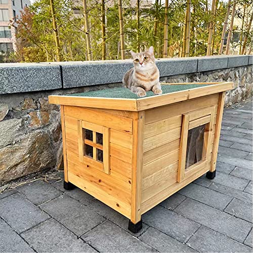 猫 ハウス 屋外 キャットハウス 猫の家 透明な窓とカーテンで雨を防ぎ、暖かく過ごせる屋外用シェルター 屋外用野良猫用シェルター 冬防風防寒 小型犬 木製 野良動物ハウス