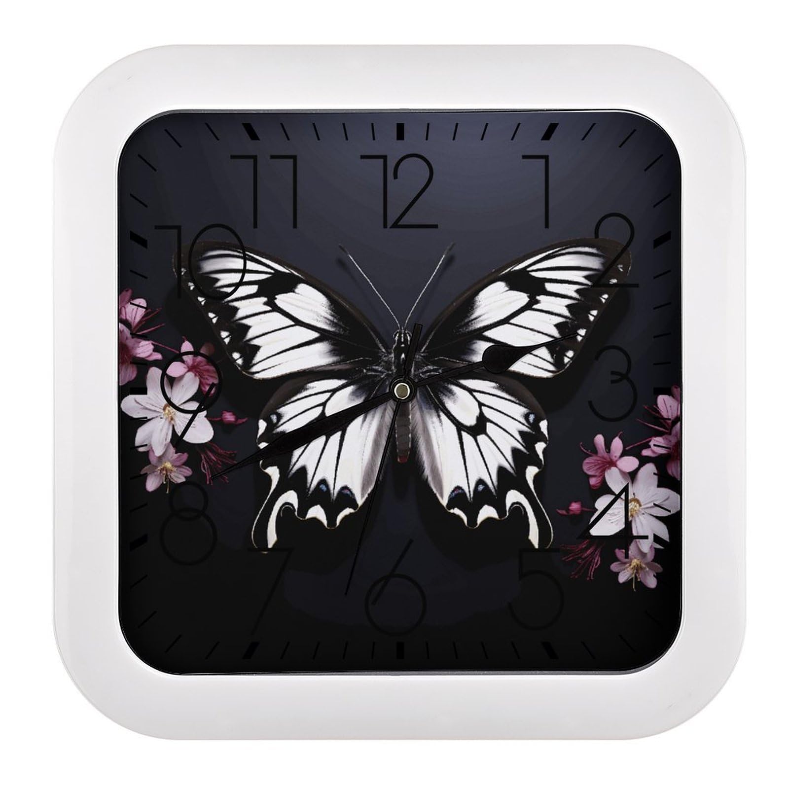 LZQPOEAS Black White Butterfly Wall Clock Fashionable Versatile Silent Wall Clock Simple Elegant Non Ticking Analog Clocks Easy to Install Square Modern Clocks for Home Decoration