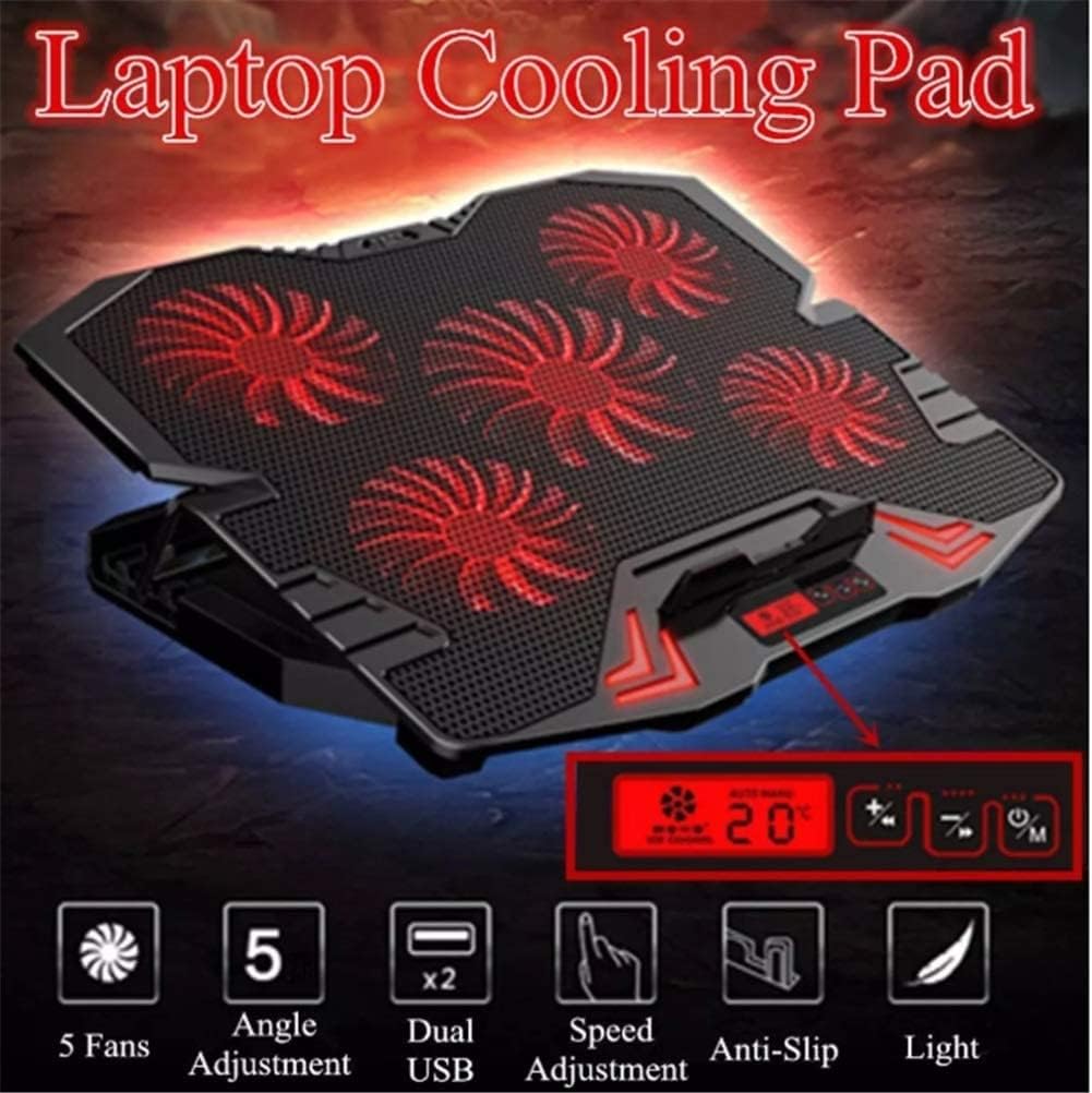 Laptop Cooling Pad Notebook Cooler for Desk and Lap Use Laptop Fan Stand 5 Adjustable Heights with 5 Quiet Fans and Phone Holder for 12-17 Inch Laptops (Color : Blue) (Blue)