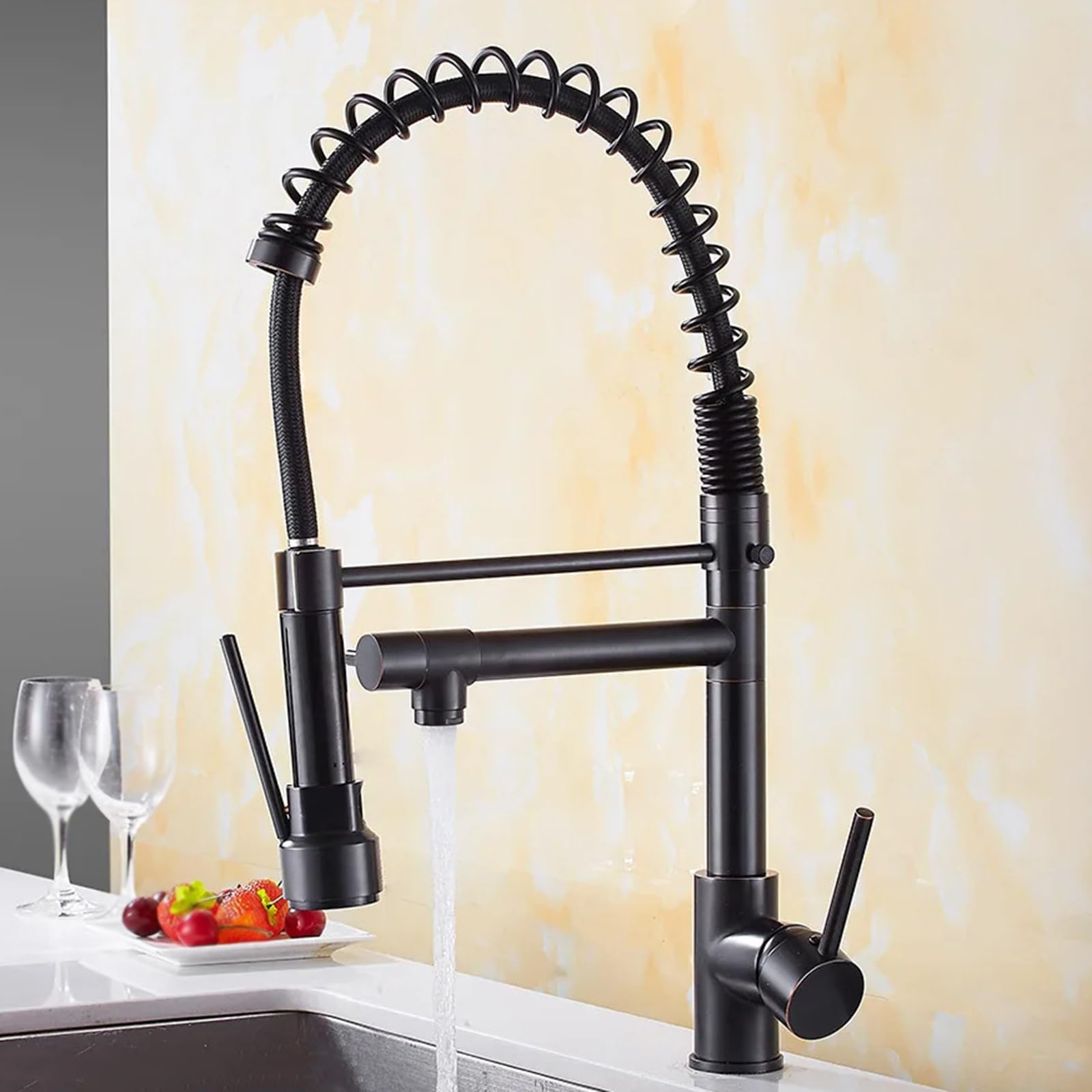 Mitigeur cuisine extractible noir évier réglable eau chaude froide