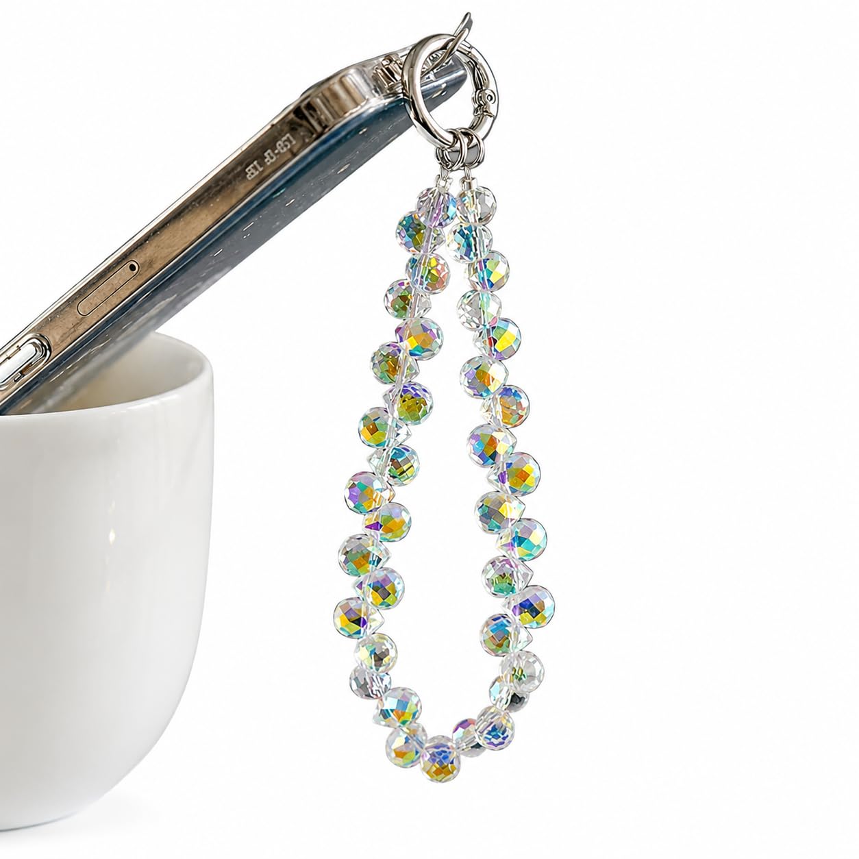 Crystal Beaded Phone Wrist Strap for Women & Girls, Sparkly Clear Phone Charm Lanyard with Metal Key Ring, Universal Anti-Drop Cell Phone Hand Strap Accessory for iPhone, Samsung - 1pcs-image-45
