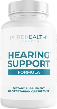 PUREHEALTH RESEARCH Hearing Support Formula - Ear Health Supplement - Calm Ear Support & Auditory Health - with Ginkgo Biloba, Green Tea Extract, Acetyl L-Carnitine, L-Cysteine & More - 120 Capsules