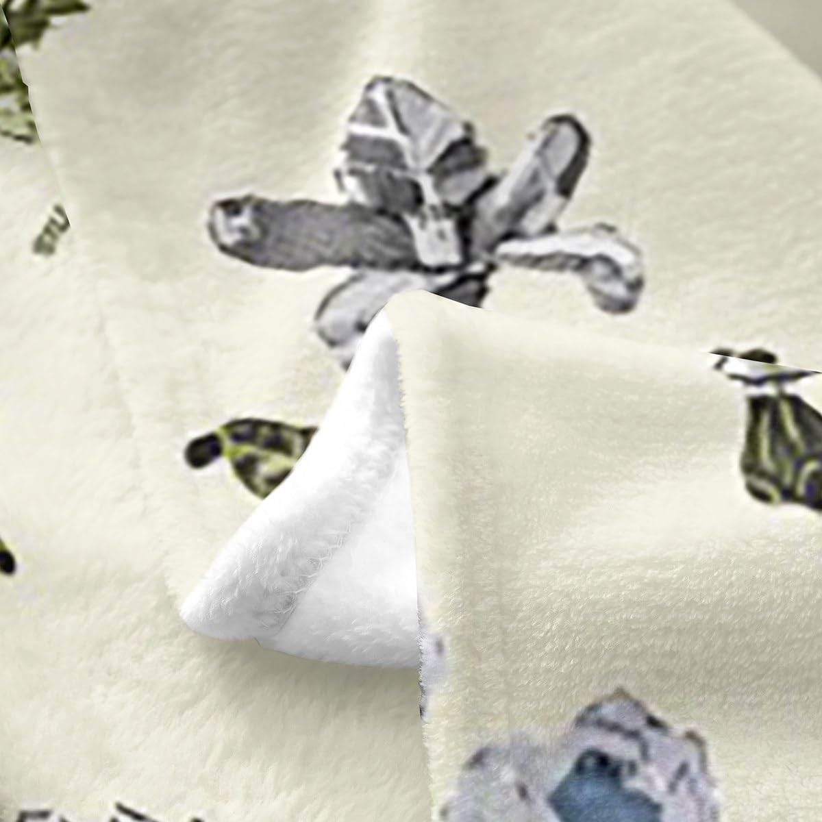 jejeloiu Vintage Floral Spring Fleece Throw Blanket for Girls Boys Kids Queen 90"x90" Blue Green Block Print Ative Boho Flannel Blanket Plush Fuzzy Farmhouse Retro