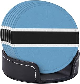 Botswana Flag Coasters Set of 6 Round Durable Drink Cup Funny Coaster