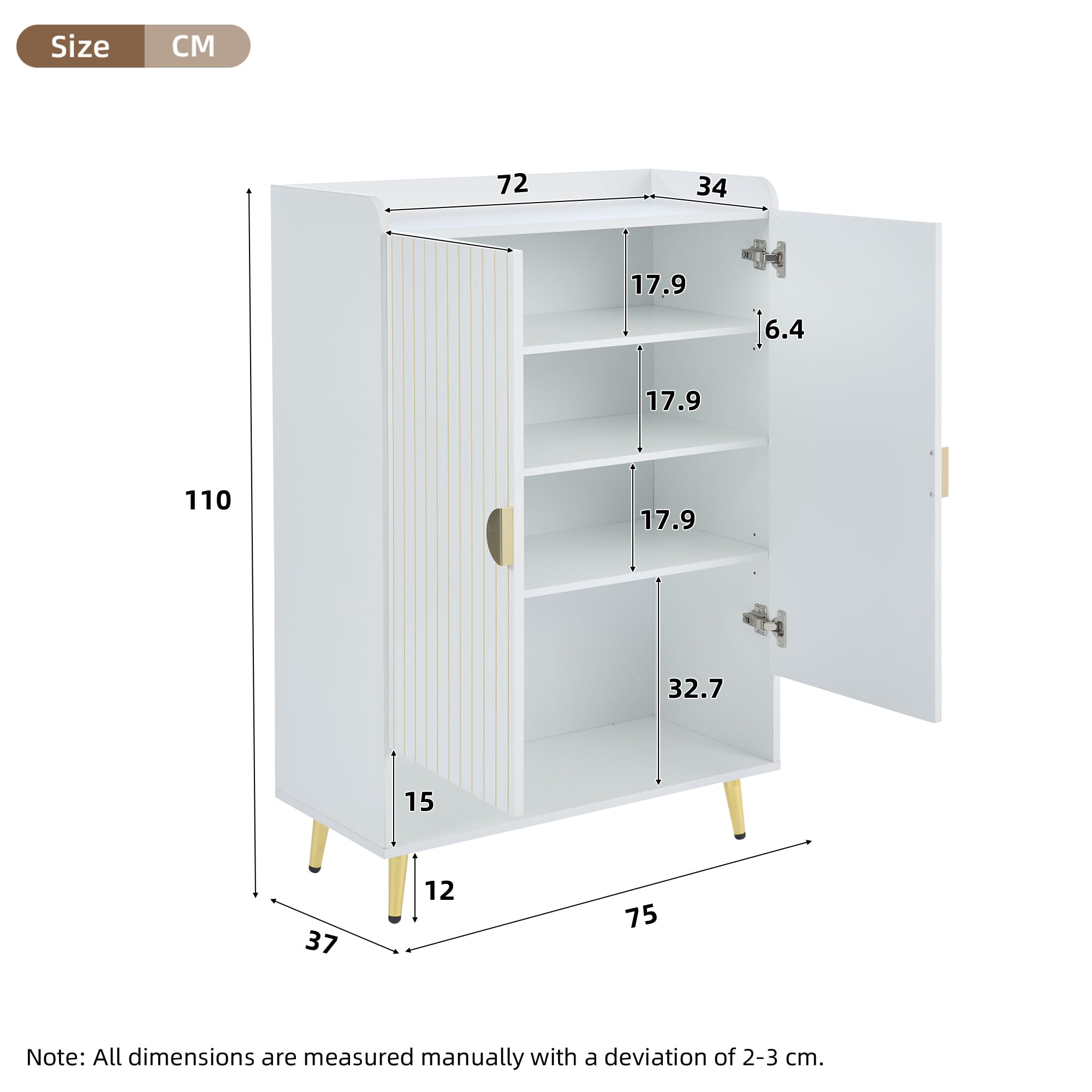 Moderner Paar-Tür-Schuhschrank, MDF, 3-stufiger, weiß, offene untere Schublade, Foyer-Schrank-Speicher-Organisator, 75 * 35 * 110cm, Tragfähigkeit 20KG