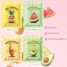 Kaely 12 Pack Fruit Face Masks for Kids, Kids Face Mask Spa Day Kit Supplies, Spa Party Favors for Teens Girls Women, Sheet Facial Mask Skincare Gifts Set, Moisturize Soothe for All Skin Types, 01