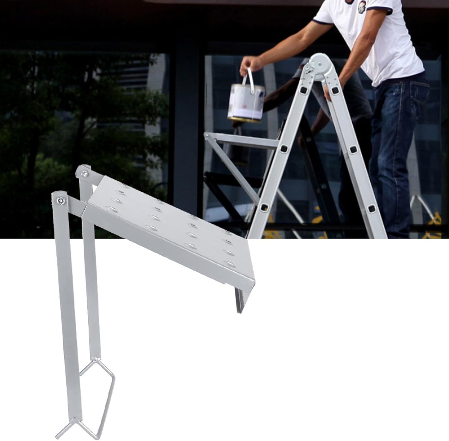 Extendable Adjustable Work Platform Antislip Surfaces 400lb Capacity Storage Secure Standing Adjustable Ladder Shelf