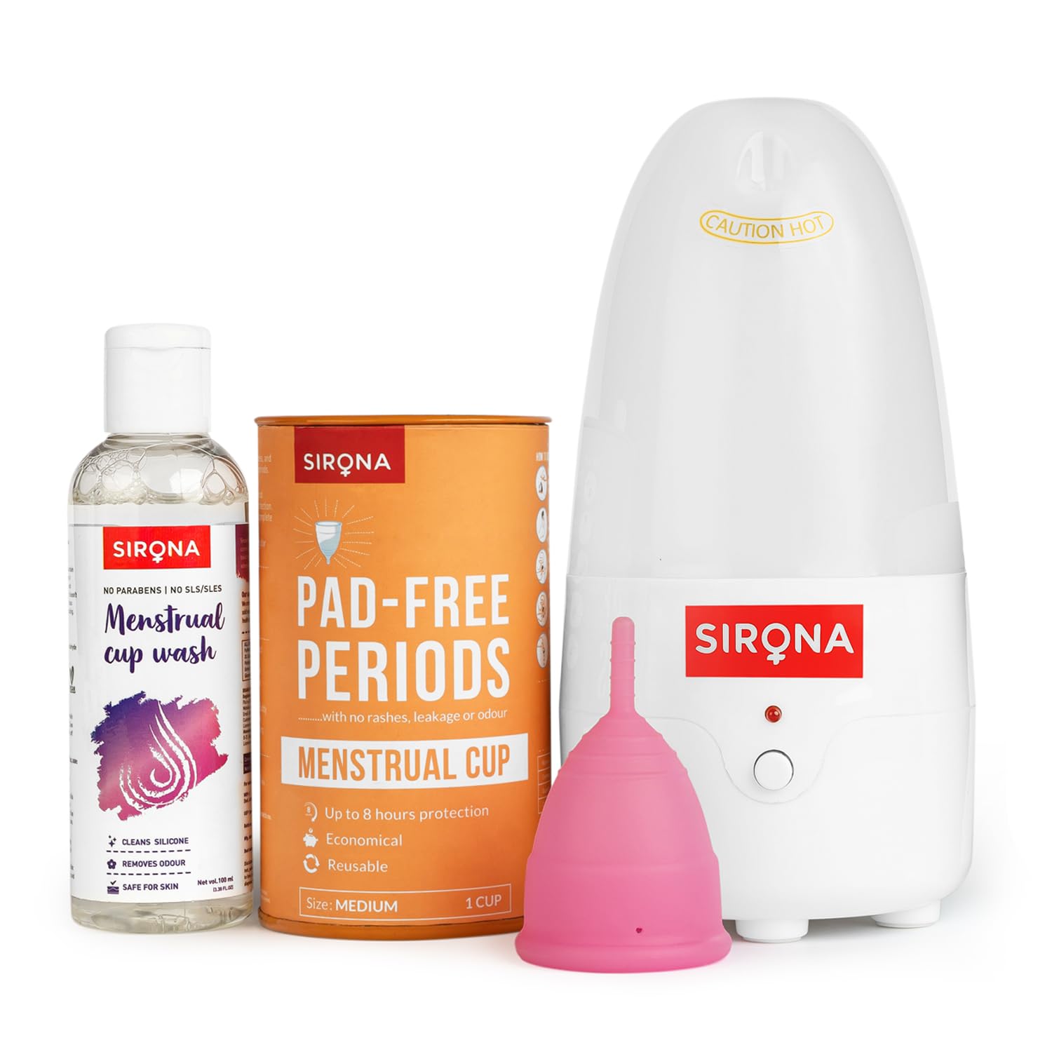 Sirona Reusable Menstrual Cup for Women - Large with Natural Menstrual Cup Wash - 100 ml & Menstrual Cup Sterilizer | Clean your Period Cup Effortlessly - Kills 99% of Germs in 3 Minutes (B0B4DF5C6W) Amazon Price History, Amazon Price Tracker