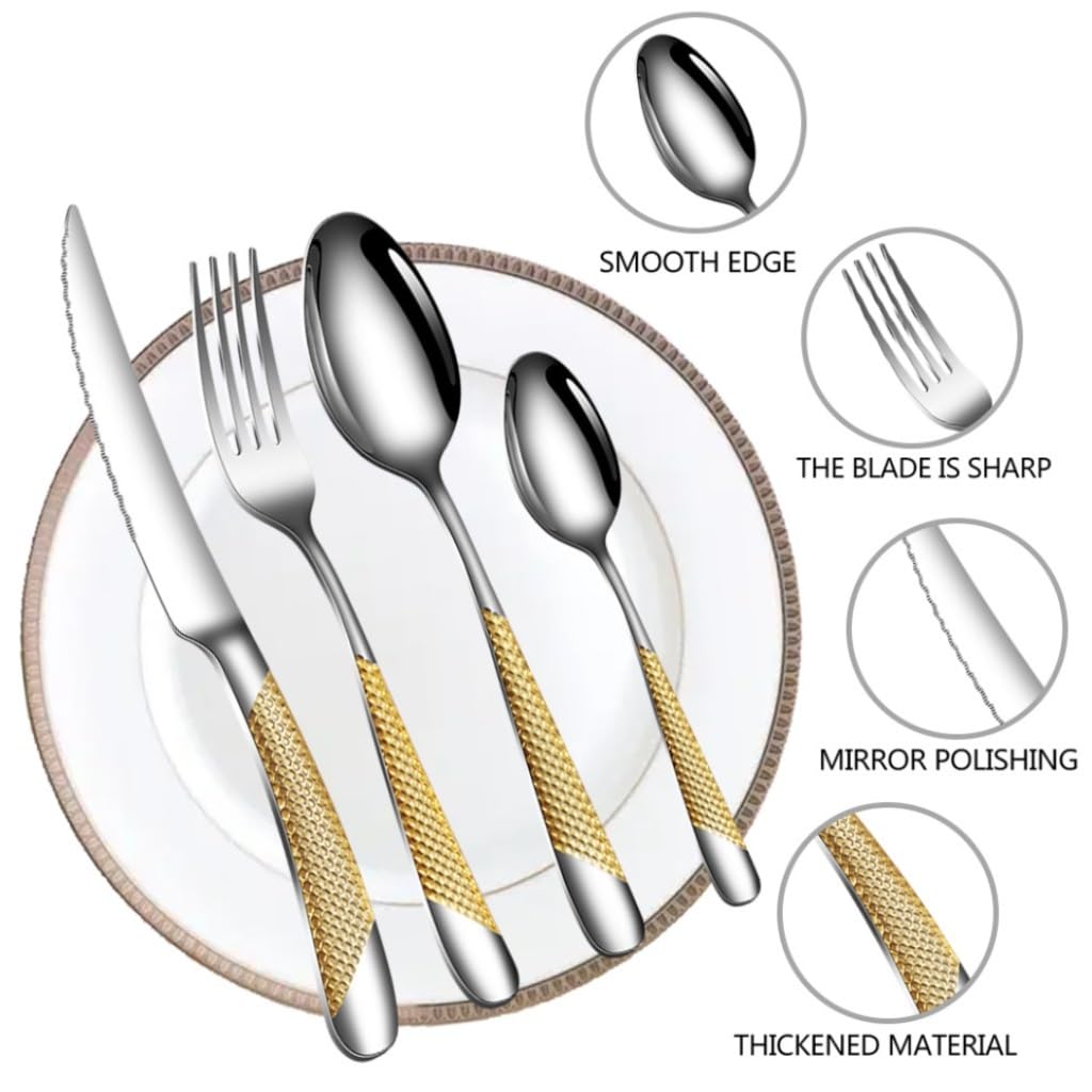löffel 16-teiliges Set Edelstahl Messer Gabel Löffel Geschirr Set Western Steak Messer Gabel Löffel Geschirr für Haus, Küche oder Restaurant