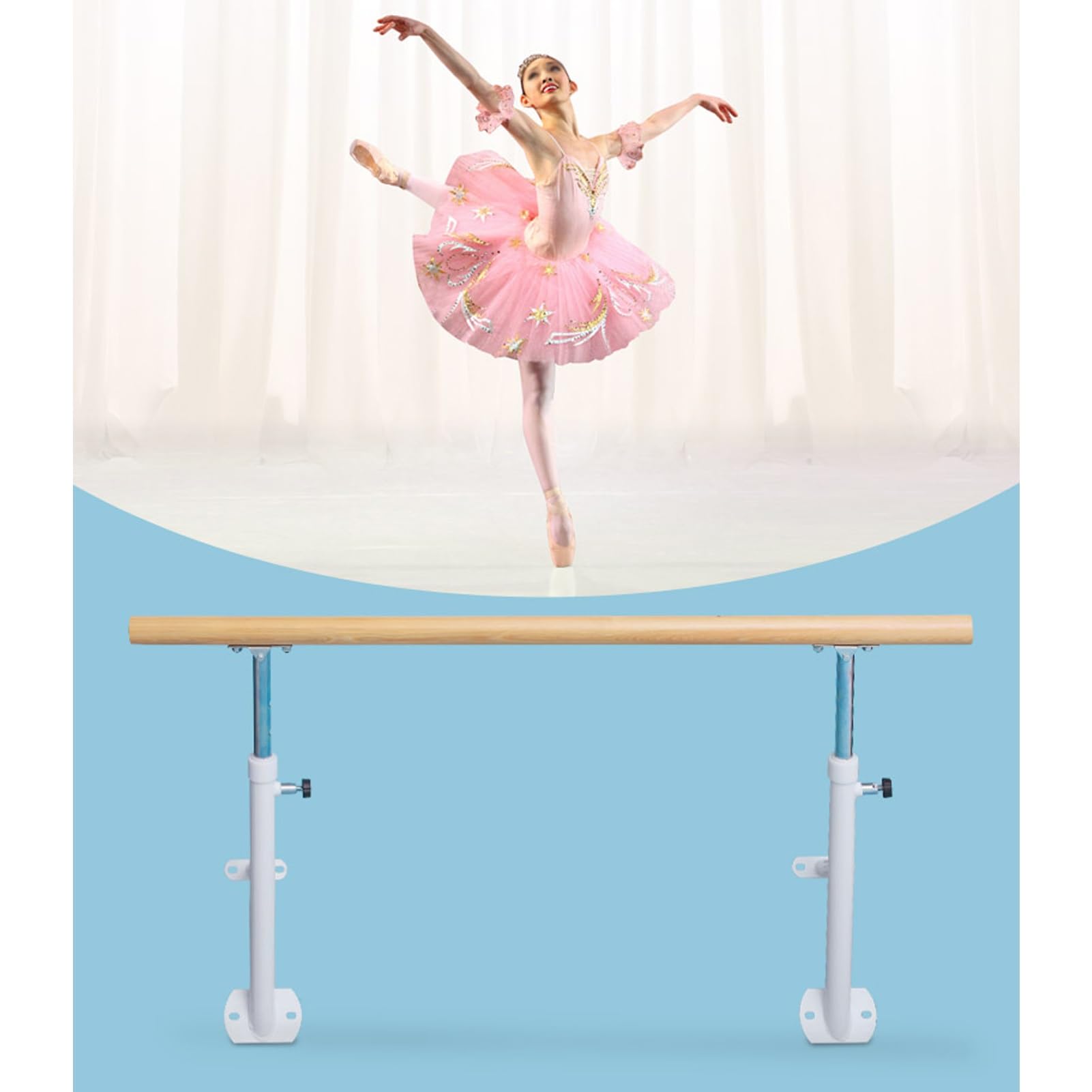 Genérico Barra de Ballet Ajustable para Montaje en Pared, Ideal para el hogar y el Estudio. Estructura de Madera Resistente para Ejercicios de Danza y Entrenamiento físico (Plateada, 1,5 m).