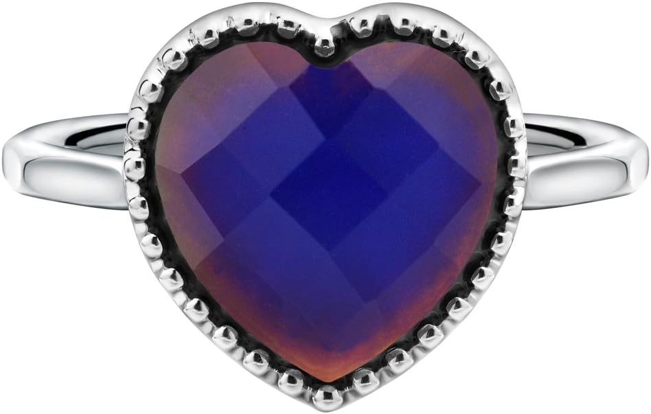 luomart Color Changing Mood Ring Heart Shaped Imitation White Gold Plated Thermochromic Liquid Crystal Ring(Without Glitter Powder) (8.5)