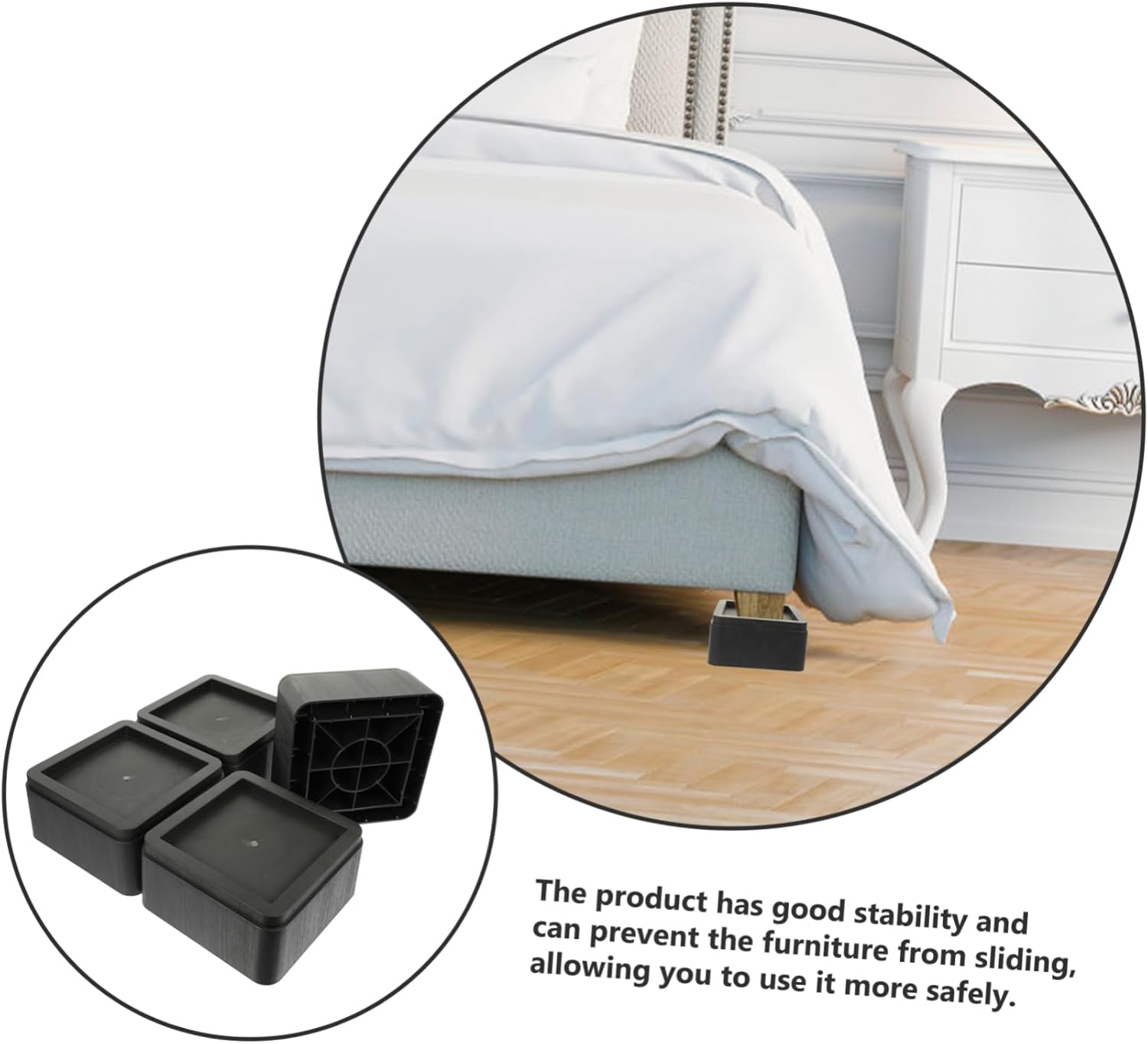 4pcs Adjustable Bed Risers 3 Inch Height Furniture Elevators Rubber Non-Slip Foot Pads for Couch Sofa Table and Appliances 5.5 Inch Square Base for Living Rooms