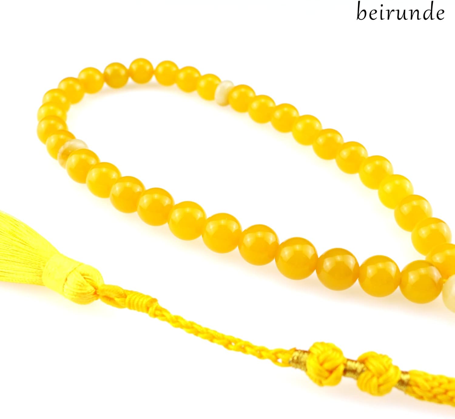 Muslims Islamic Dhikr Tasbeeh Tasbih Prayer Beads, Yellow Agate Stone 33 Beads with Tassel - Image 2