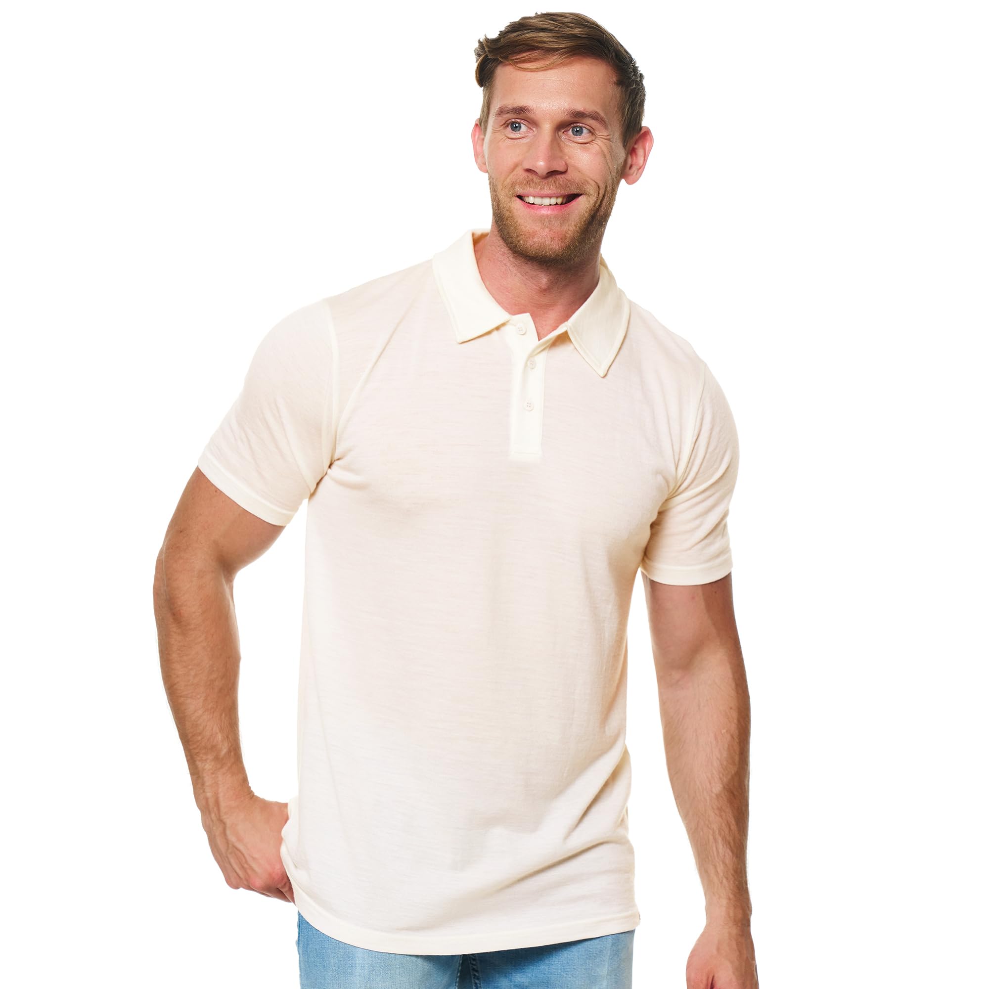 Merino Wool Polo Shirt Men - Anti-Odor 100% Merino Wool Shirts for Men Short Sleeve and Long Sleeve Breathable Polo