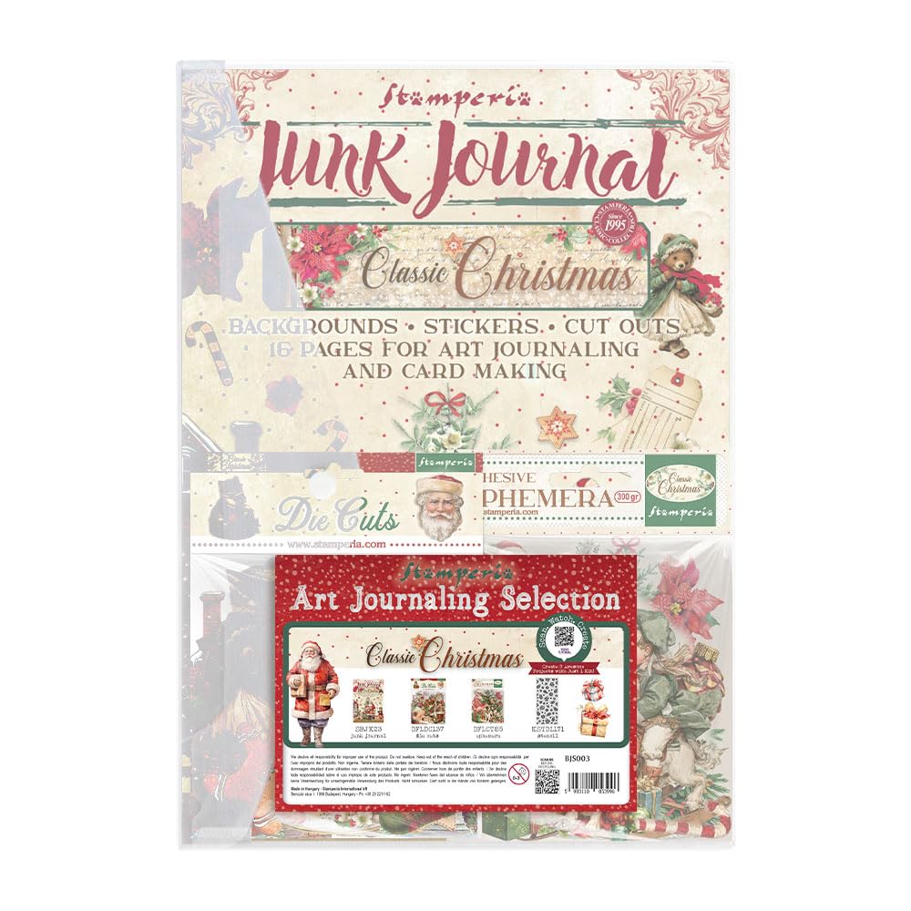 Stamperia - Art Journaling Selection with Junk Journal, Ephemera, Die Cuts and Stencil. Tutorial Linked with QR Code. Perfect Set for Card Making, Journaling and Crafts (Classic Christmas)