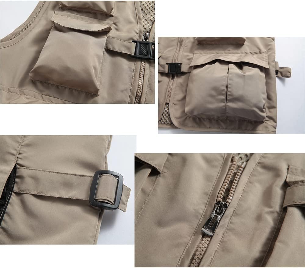 Gilet Cargo da Uomo E Donna Gilet da Caccia Militare All'aperto da Arrampicata da Pesca con Tasche Multiple, Red, L