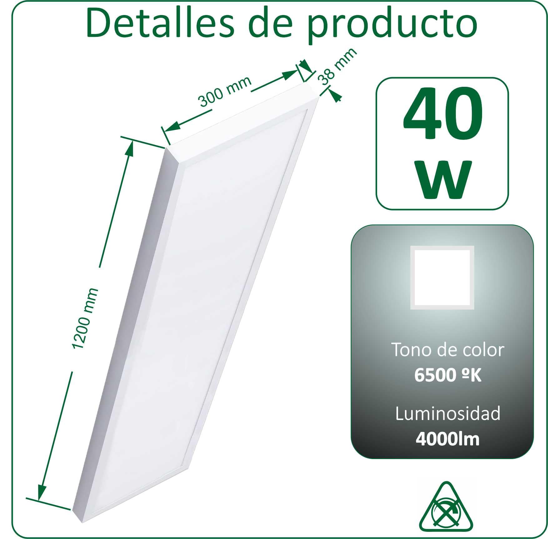 VZLED - Panel LED Superficie para Cocina, Plafón LED Techo 120X30, 40W Blanco Frío 6500ºK (Pack 1)