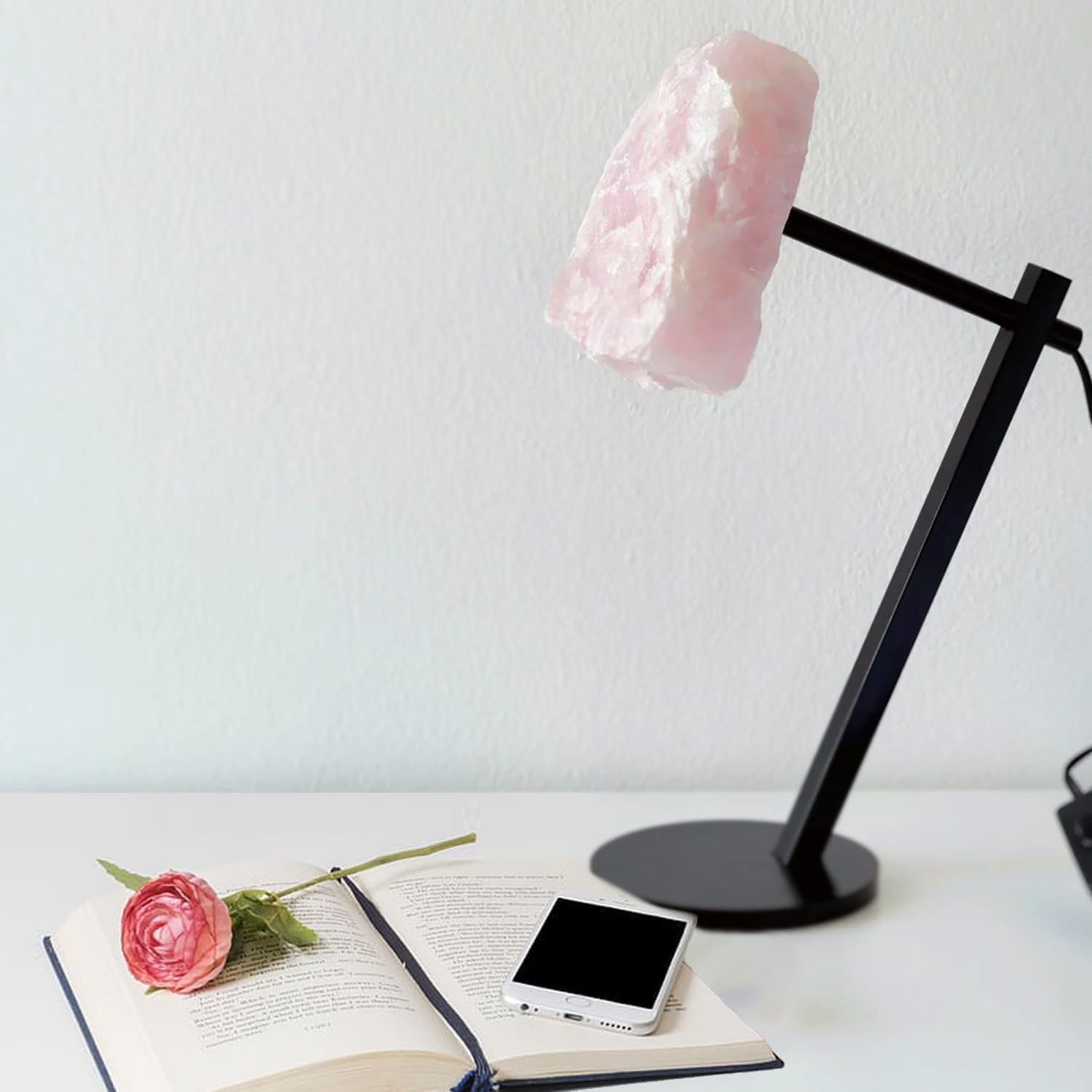 Beverly Oaks Rose Quartz Crystal Desk Lamp with LED Bulb - Healing Natural Mineral Crystal Table Reading Lamps - Home Decor for Office or Bedroom Nightstand (Rose Quartz Desk Lamp)