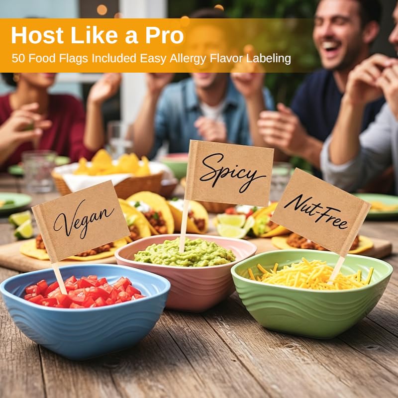 Plastic Dipping Bowls, 24 Pack with 50 Food Flags, 5 Oz Microwave Safe - image 3