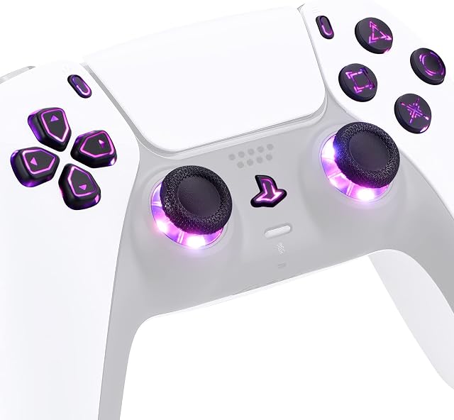 eXtremeRate Multi-Colors Luminated Dpad Thumbstick Share Home Face Buttons for ps5 Controller, Black Classical Symbols Buttons DTF V3 LED Kit for ps5 Controller - Controller NOT Included