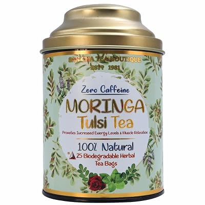 Sancha Tea Boutique, Moringa Tulsi, 25 Pyramid Bags, Caffeine Free Herbal Tisane, Energy & Wellness Herbal Tea