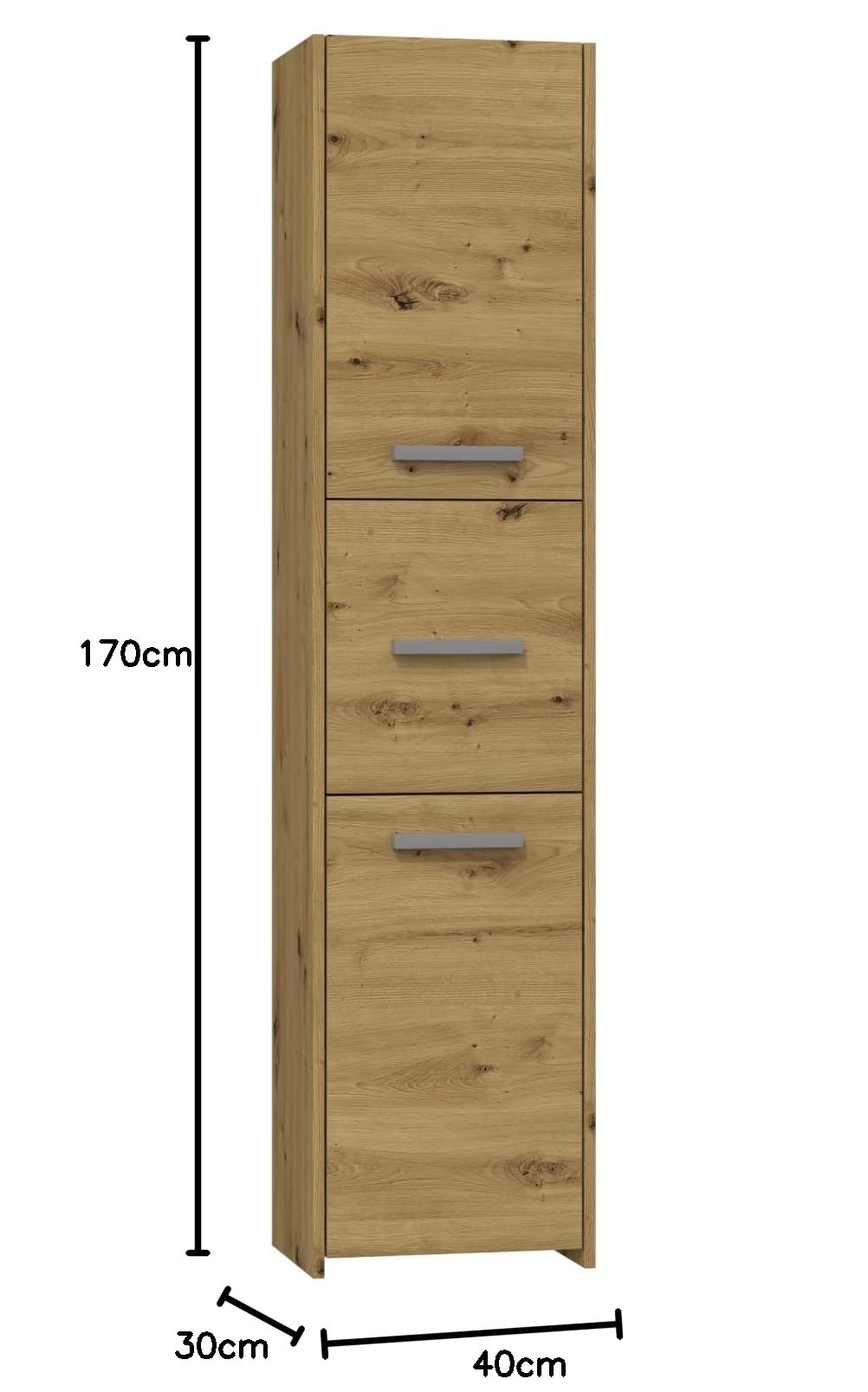 CDF Armario de Baño Alto Columna Mueble Baño Estrecho - Ancho: 40 cm Roble Artisan 30x40x170 cm Ahorro de Espacio, para Guardar Cosméticos y Productos de Limpieza, para Espacios Pequeños