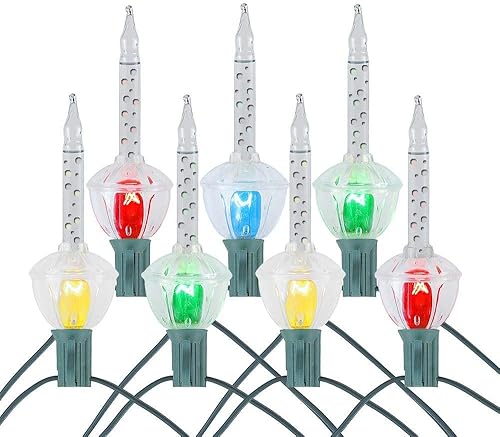 Miniatura 14 de Novelty Lights Juego de luces de burbujas tradicionales, 8 pies, 8 bombillas rojas/azul/naranja/verde con bases multicolores, bombillas E12/C7 de 5
