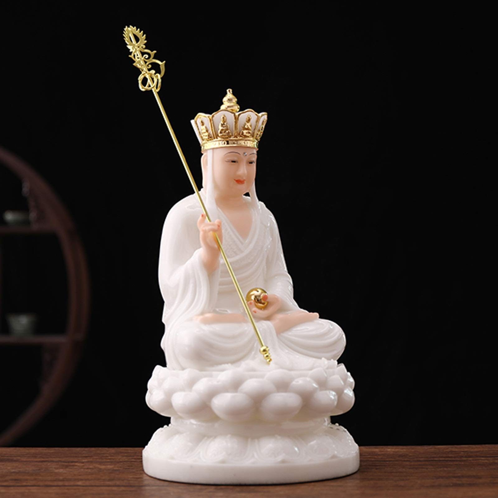 Mini estatua for el hogar, oficina, coche, decoración de mesa, esculturas decorativas coleccionables, estatuas de Buda, estatua de Buda de jade artificial, exquisita estatua china de Buda TangSeng, Fe