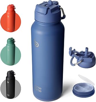 BOTTLE BOTTLE Insulated Water Bottle with Straw 1180ml40oz Sports Stainless Steel Water Bottles with Handle Lid Outdoors Drink Flask for Pills blue