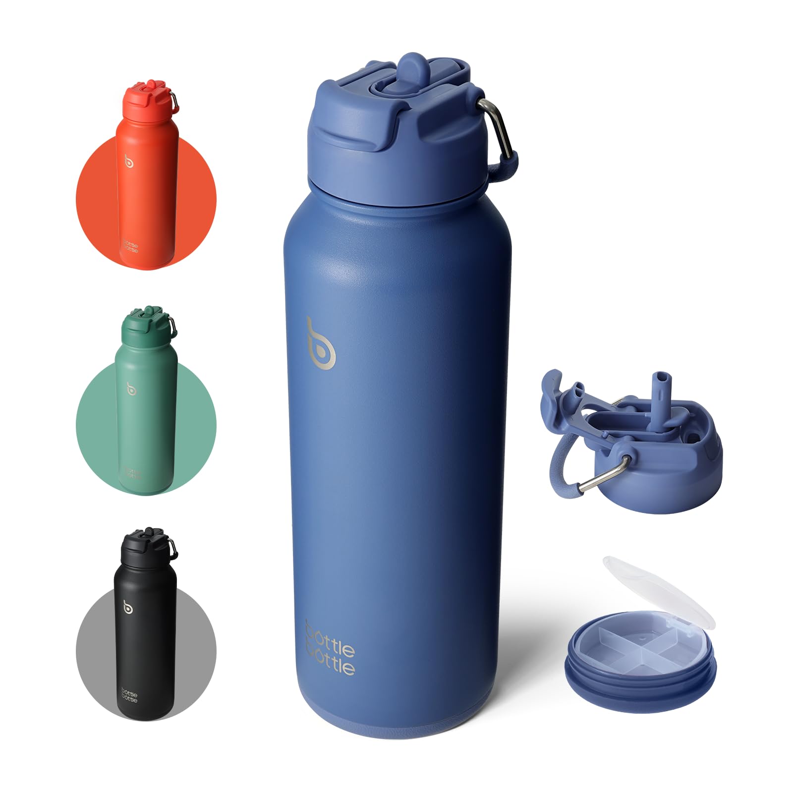 bottlebottle BOTTLE BOTTLE 40oz Insulated Water Bottle with Straw Sport Stainless Steel Water Bottle with Handle Lid Outdoor Sports Bottle for Pills (blue)