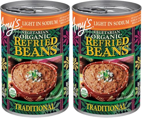 Image of Amy's Organic Refried Beans Canned, Traditional Beans Light in Sodium, Vegan. Gluten Free and Vegetarian, 15.4 Oz (Pack of 2)