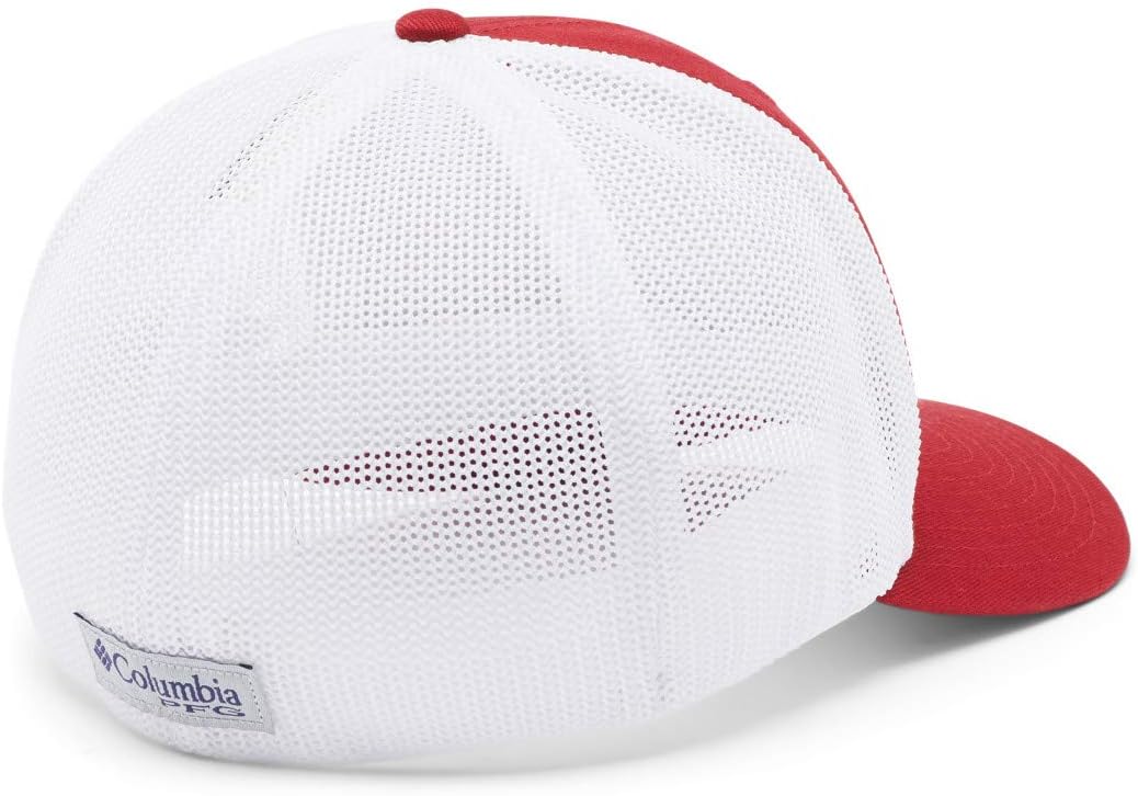 Columbia Unisex Collegiate PFG Mesh Fish Flag Ball Cap, Ark - Red Velvet, L/XL