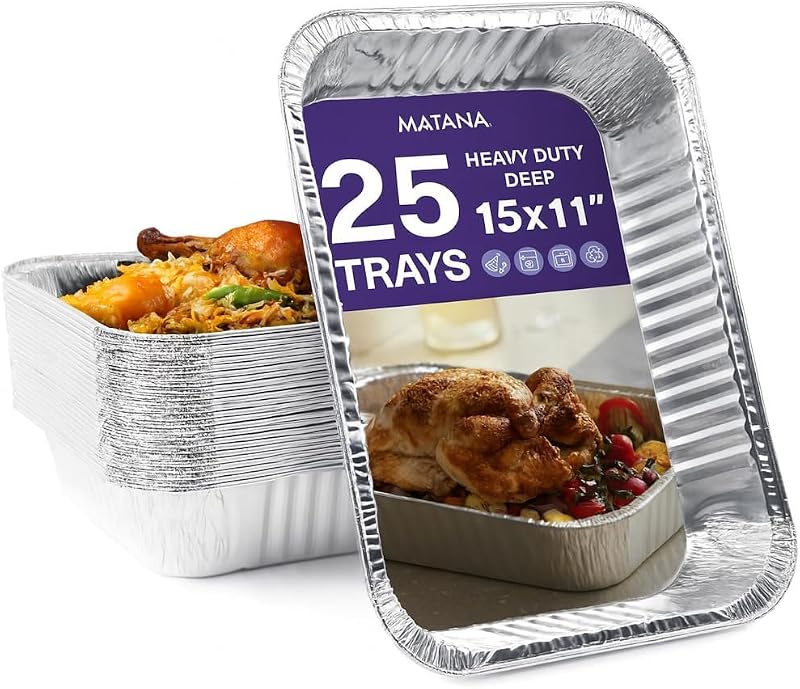 MATANA 25 db XL alumínium tepsi 37 x 27 cm, 7 cm mély, 5000 ml, grillsütő és sütő tál, egymásra rakható