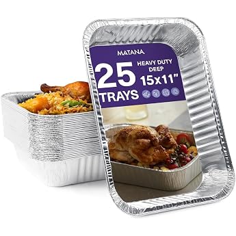 MATANA 25 XL Large Aluminium Trays - 37 x 27 cm 5000 ml 7 cm Deep Heavy Duty Aluminium Oven & Grill Trays - Robust Casserole Dishes Stackable Oven & Freezer Safe