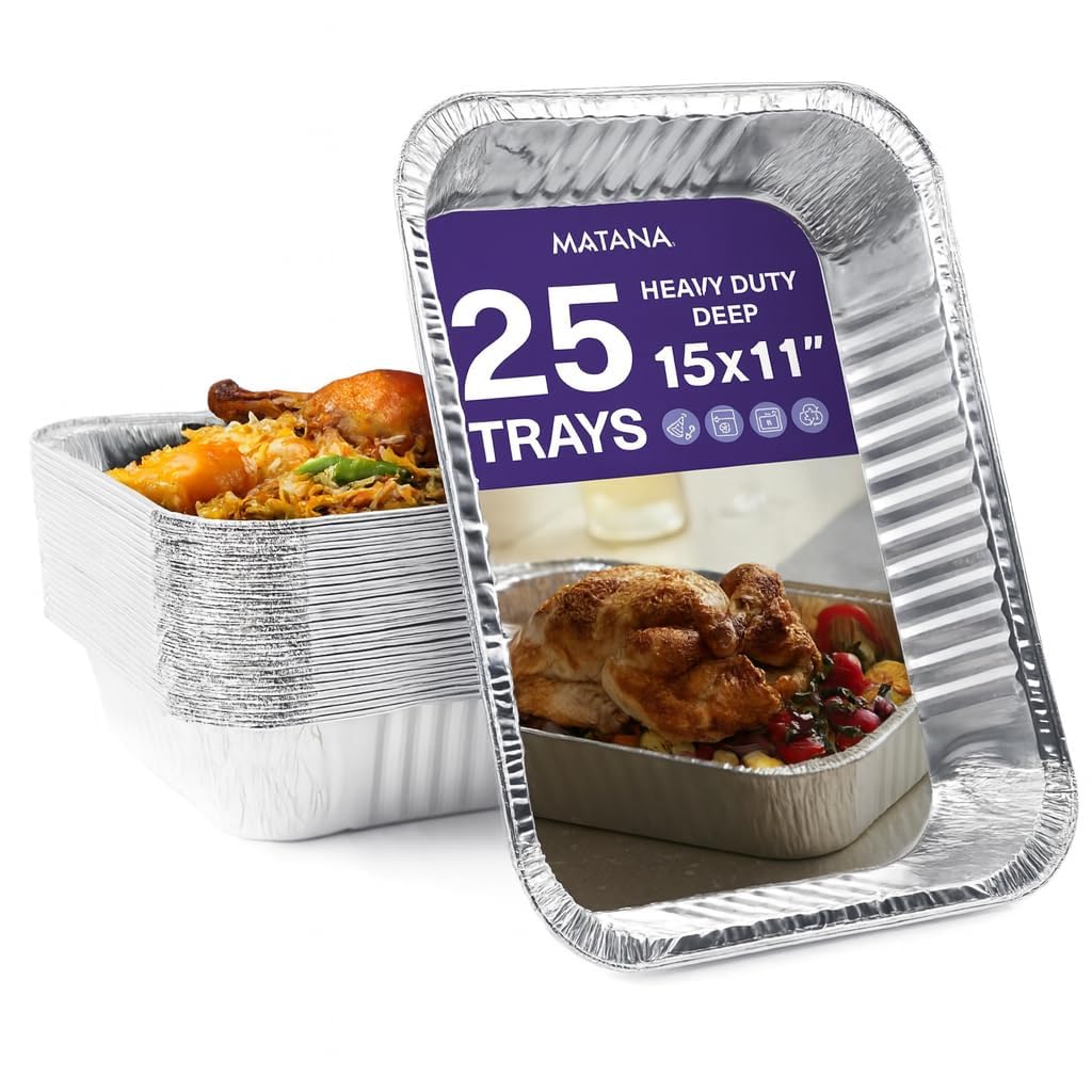 Barquettes Aluminium Grand Format 37×27 cm 5 L MATANA Lot de 25 Empilables Four & Congélateur
