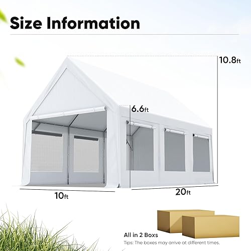 Miniatura 3 de Quictent Toldo resistente de 10 x 20 pies, refugio impermeable para exteriores con pico ultra alto y ventanas de ventilación, garaje portátil
