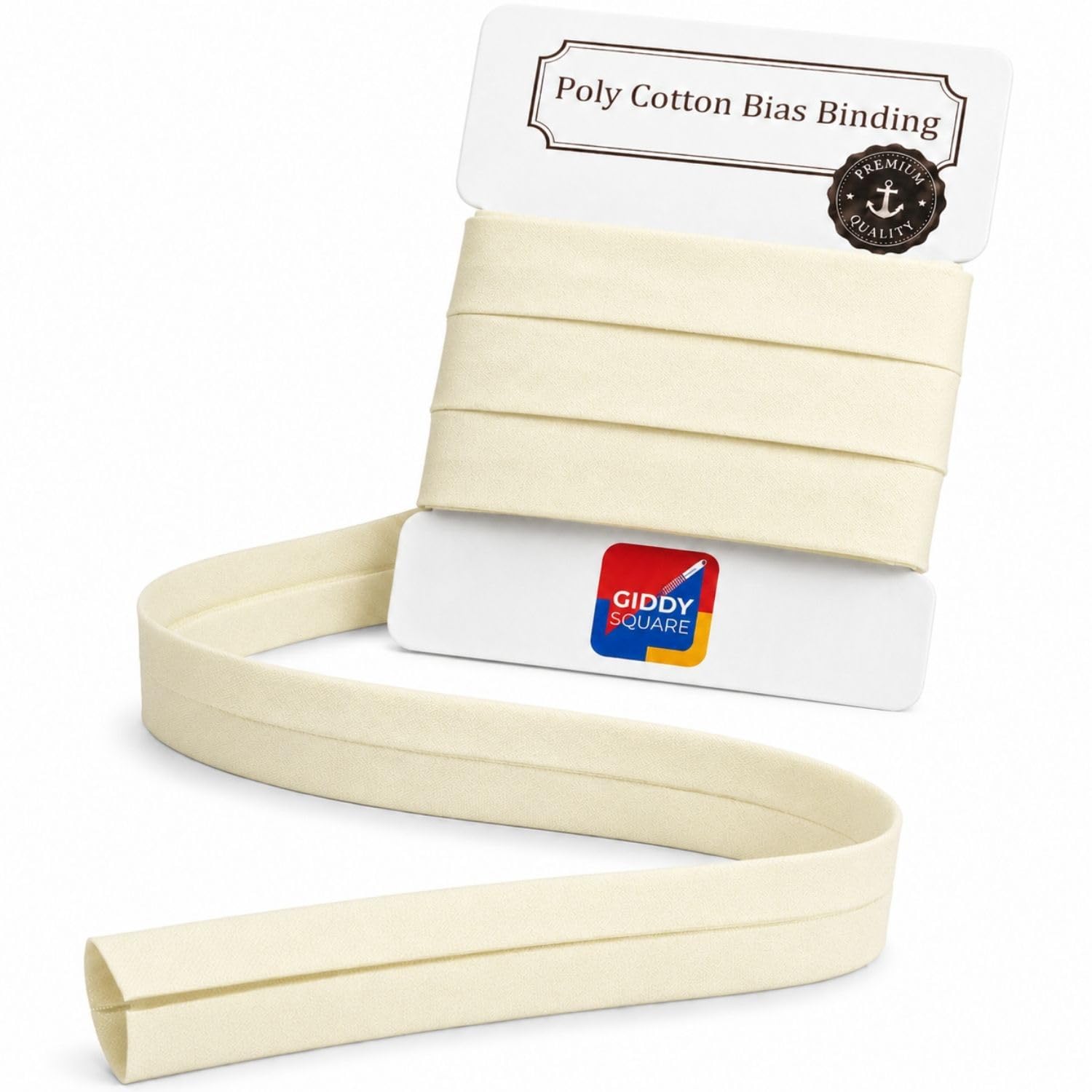 Ivory Bias Binding Tape 25mm 1 Inch 5 Metres - Pre-Folded Single-Fold Poly Cotton Bias Binding for Sewing, Quilting & Dressmaking - Machine Washable - Giddy Square