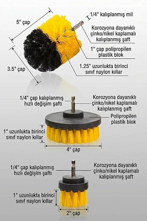 Cleaning Brush Set Attached to Drill Bit